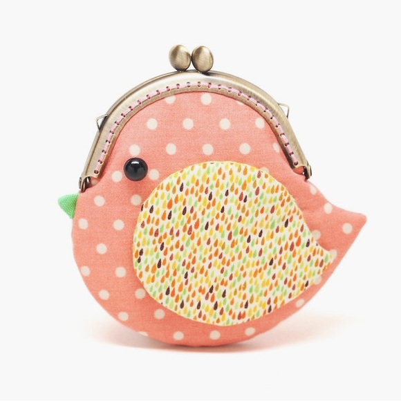 Accessories - Whimsical Boho Bird Coin Purse Kisslock Frame Mixed Dot Print Pink/Yellow NWT